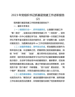 2023年党组织书记抓基层党建工作述职报告 (2)
