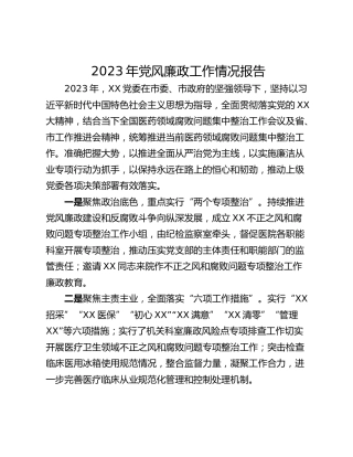 2023年党风廉政工作情况报告