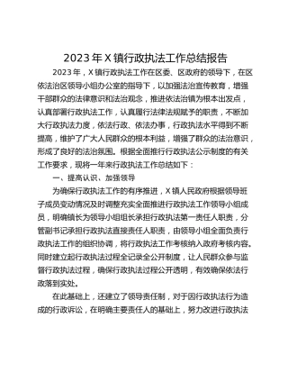 2023年X镇行政执法工作总结报告