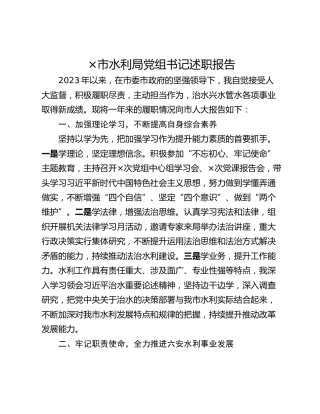 ×市水利局党组书记述职报告