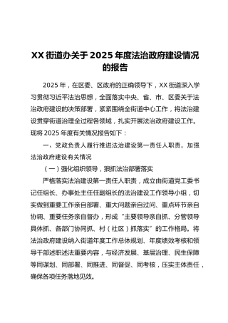 XX街道办关于2025年度法治政府建设情况的报告