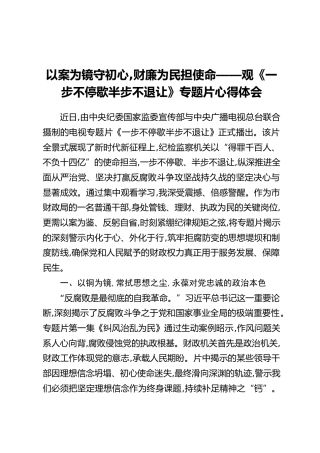 以案为镜守初心,财廉为民担使命——观《一步不停歇半步不退让》专题片心得体会