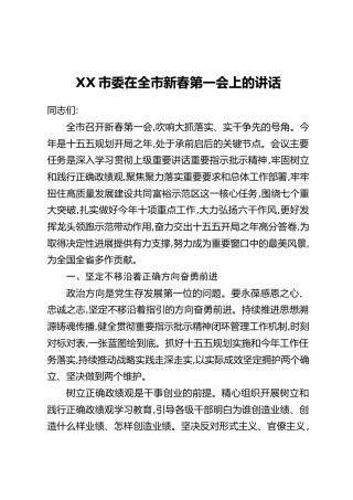 XX市委在全市新春第一会上的讲话