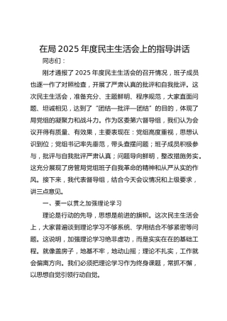 在局2025年度民主生活会上的指导讲话