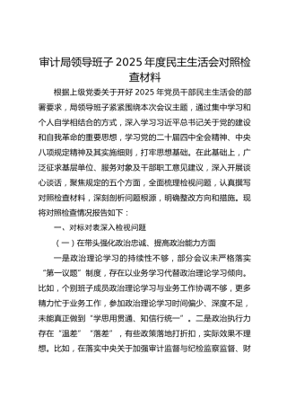 审计局领导班子2025年度民主生活会对照检查材料