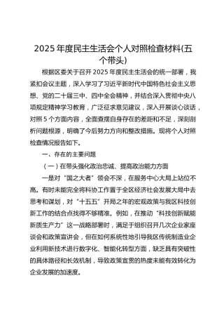 2025年度民主生活会个人对照检查材料(五个带头) (2)