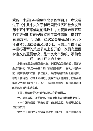 乡镇党委书记学习二十届四中全会精神研讨发言