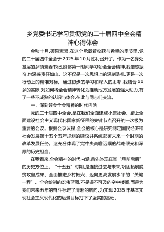乡党委书记学习贯彻四中全会精神心得体会