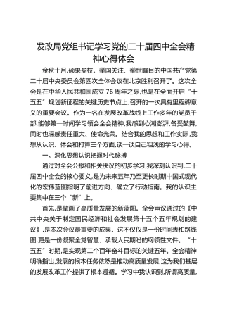 发改局党组书记学习四中全会精神心得体会