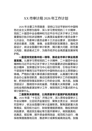 XX市审计局2026年工作计划