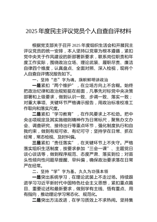 2025年度民主评议党员个人自查自评材料