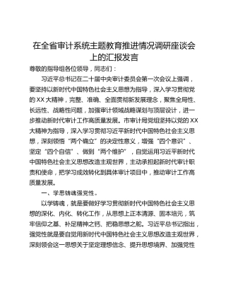 在全省审计系统主题教育推进情况调研座谈会上的汇报发言