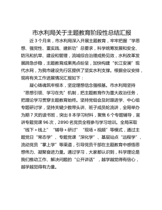 市水利局关于主题教育阶段性总结汇报