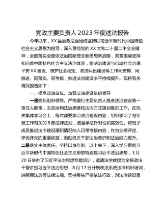 党政主要负责人2023年度述法报告