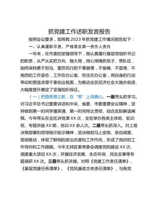 抓党建工作述职发言报告