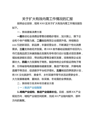 关于扩大有效内需工作情况的汇报