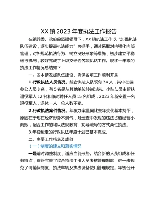 XX镇2023年度执法工作报告