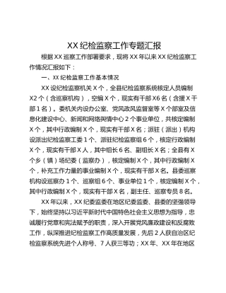 XX纪检监察工作专题汇报_1