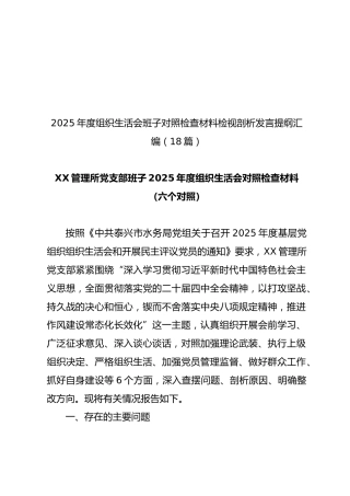 2025年度组织生活会班子对照检查材料检视剖析发言提纲汇编【18篇190页10万字】