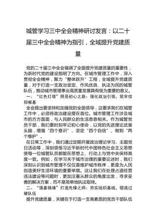 城管学习三中全会精神研讨发言：以二十届三中全会精神为指引，全域提升党建质量