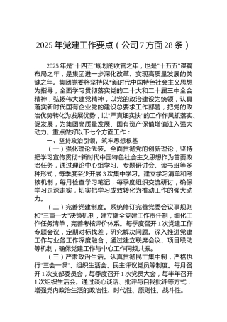 2025年党建工作要点（公司7方面28条）