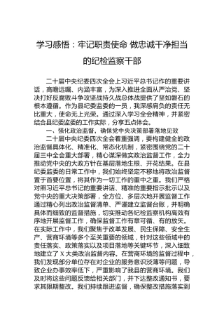 学习感悟：牢记职责使命做忠诚干净担当的纪检监察干部