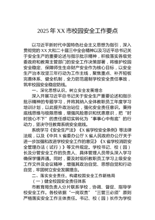 2025年XX市校园安全工作要点