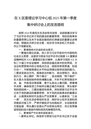 在X区委理论学习中心组2025年第一季度集中研讨会上的发言提纲