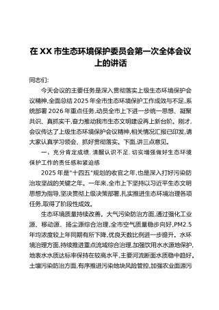 在XX市生态环境保护委员会第一次全体会议上的讲话