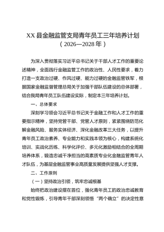 XX县金融监管支局青年员工三年培养计划（2026—2028年）