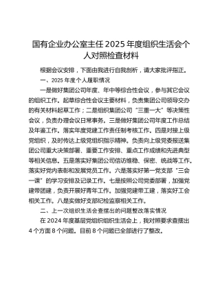国有企业办公室主任2025年度组织生活会个人对照检查材料