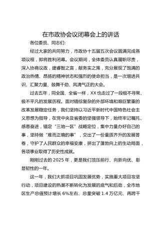 在x市政协会议闭幕会上的讲话