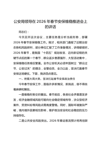 公安局领导在2026年春节安保维稳推进会上的讲话