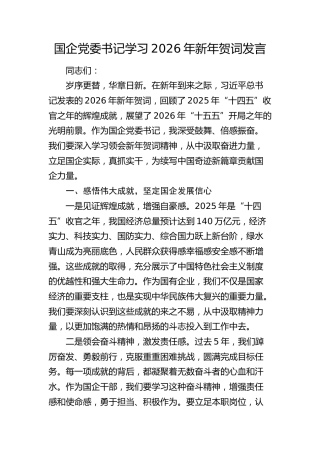 国企公司党委书记学习2026年新年贺词发言