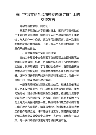 在“学习贯彻四中全会精神专题研讨班”上的交流发言（司法）