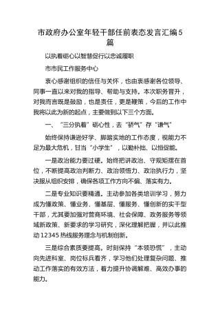 市政府办公室年轻干部任前表态发言5篇