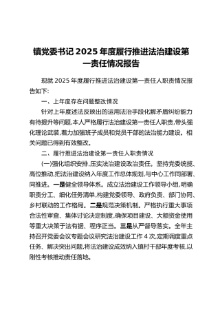 镇党委书记2025年度履行推进法治建设第一责任情况报告
