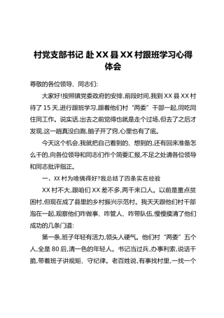 村党支部书记 赴XX县XX村跟班学习心得体会