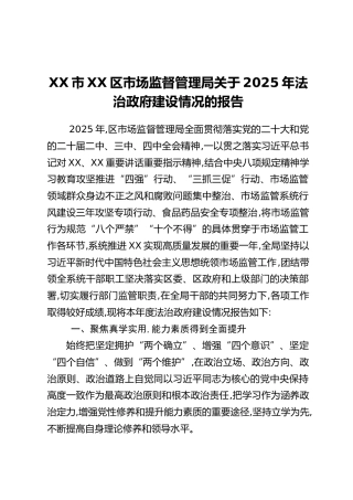 XX市XX区市场监督管理局关于2025年法治政府建设情况的报告