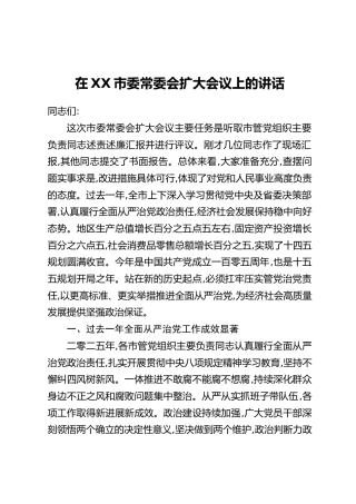 在XX市委常委会扩大会议上的讲话（4）