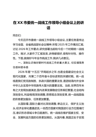 在XX市委统一战线工作领导小组会议上的讲话_1