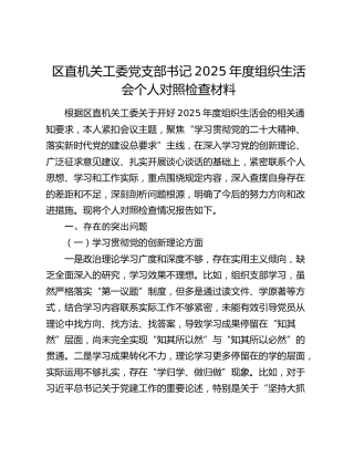 区直机关工委党支部书记2025年度组织生活会个人对照检查材料