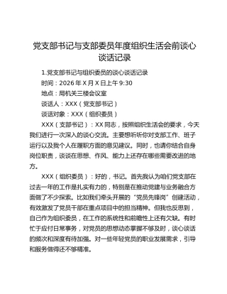 党支部书记与支部委员年度组织生活会前谈心谈话记录