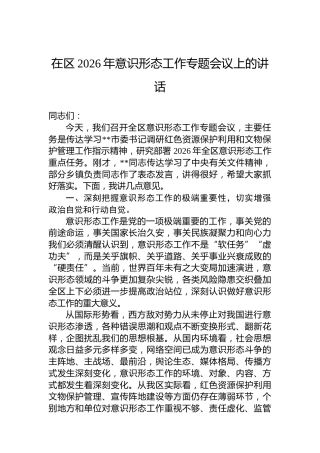 在区2026年意识形态工作专题会议上的讲话
