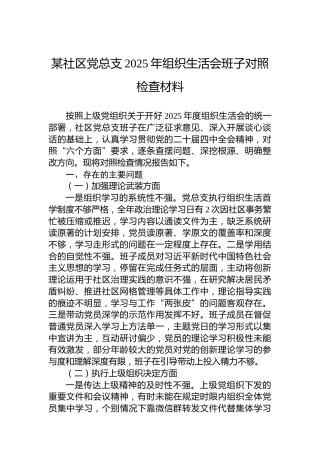 某社区党总支2025年组织生活会班子对照检查材料