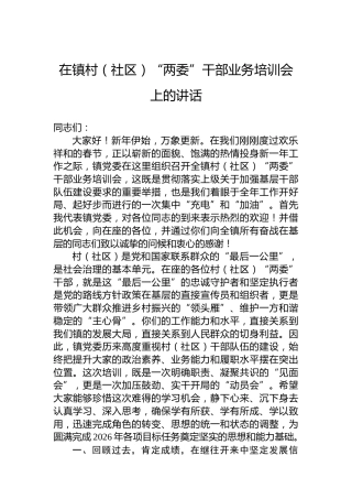 在镇村（社区）“两委”干部业务培训会上的讲话