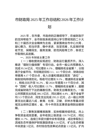 市财政局2025年工作总结和2026年工作计划