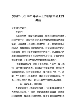 党组书记在2025年新年工作部署大会上的讲话