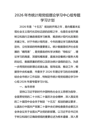 2026年市统计局理论学习中心组专题学习计划要点