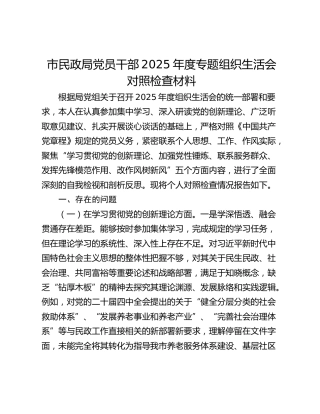 市民政局2025年度组织生活会个人对照检查材料